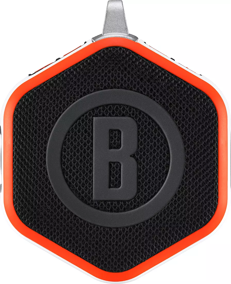 Bushnell Wingman Mini GPS speaker mounted on a golf cart bar