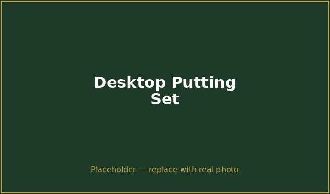 Desktop putting set on an office floor — compact green with return cup for cubicle putting practice