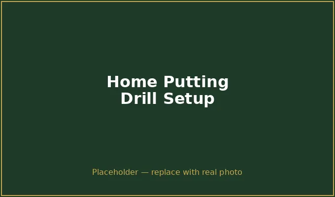Home putting practice setup with a mirror and target cup — 15 minutes 3x per week is all a weekend golfer needs