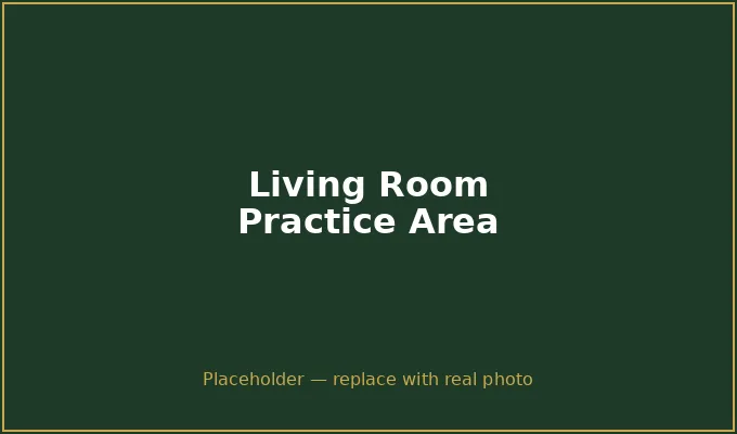 Living room setup for a quick 15-minute golf practice session — putter, ball, and carpet is all you need