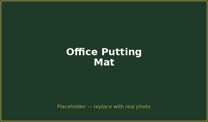 Office putting mat rolled out on carpet — 8-foot indoor putting surface for cubicle golfers